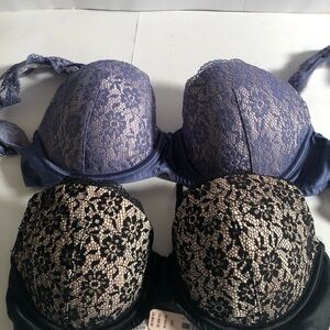Victoria Secret Elegant Lace Underwire Bra Set - Black and Blue